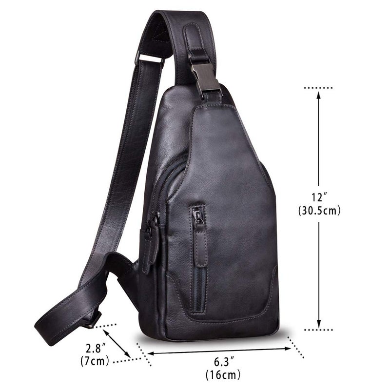 IVTG Genuine Leather Sling Bag for Men Chest Shoulder Crossbody Hiking Backpack Vintage Handmade Daypack (Black) - Image 5